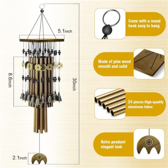 Wind Chimes for Outside,30"Memorial WindChimes with 2Copper Tubes & 16CopperBell - Picture 2 of 6